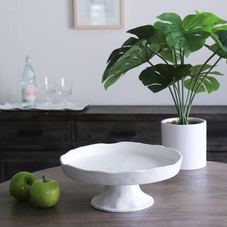 White Satin Melamine Round Pedestal Cake Plate