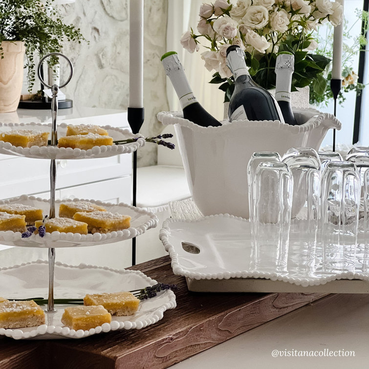 Vida Alegria White Melamine Ice Bucket with Pearl Border