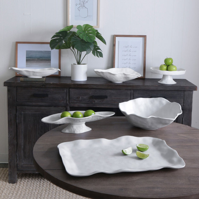 White Satin Melamine Round Pedestal Cake Plate