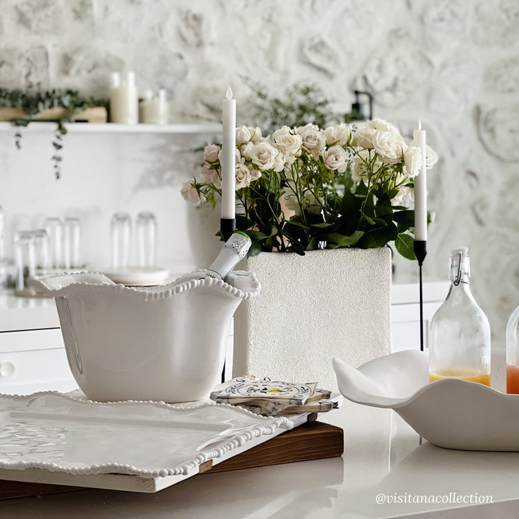 Vida Alegria White Melamine Ice Bucket with Pearl Border
