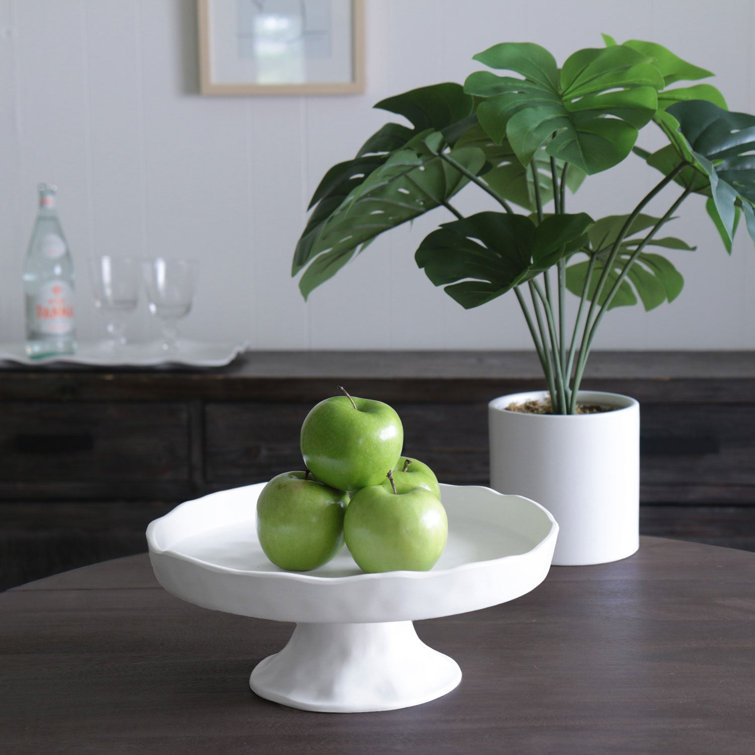 White Satin Melamine Round Pedestal Cake Plate