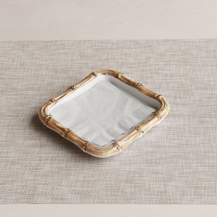 White and Natural Bamboo Style Melamine Napkin Holder