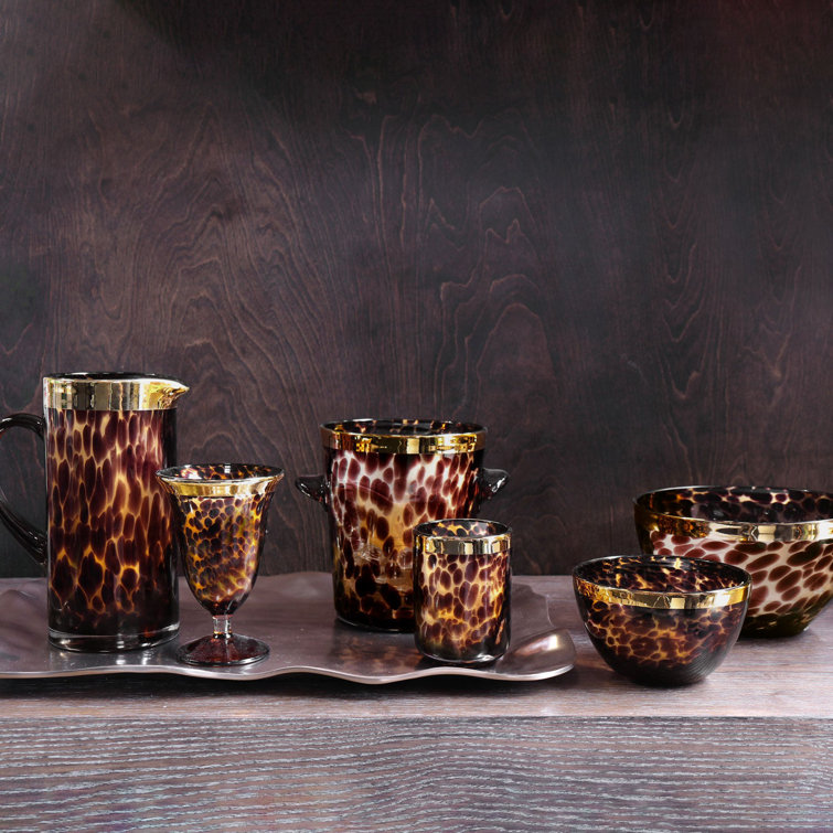 Amber and Gold Glass Pitcher with Curved Handle