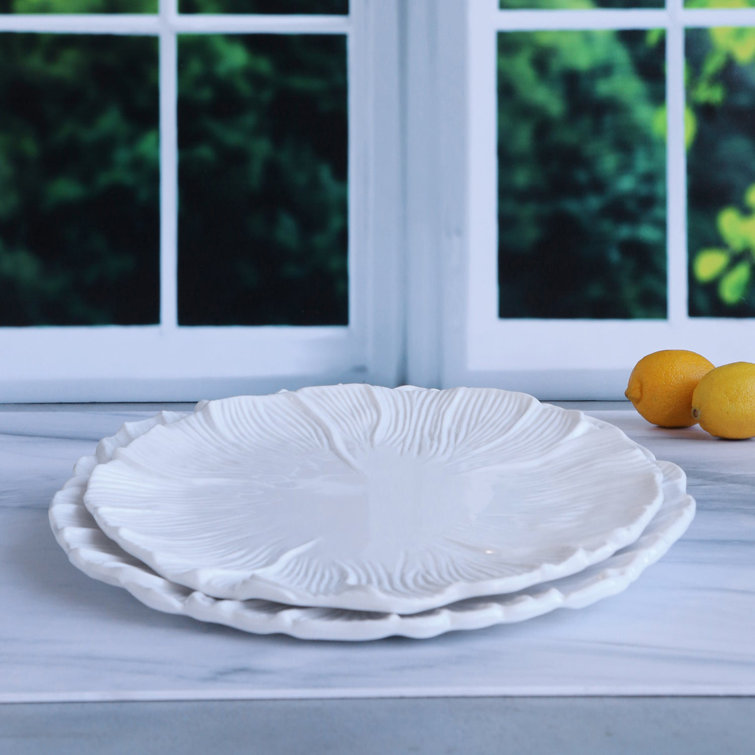 White Melamine Textured Leaf Dinner Plate