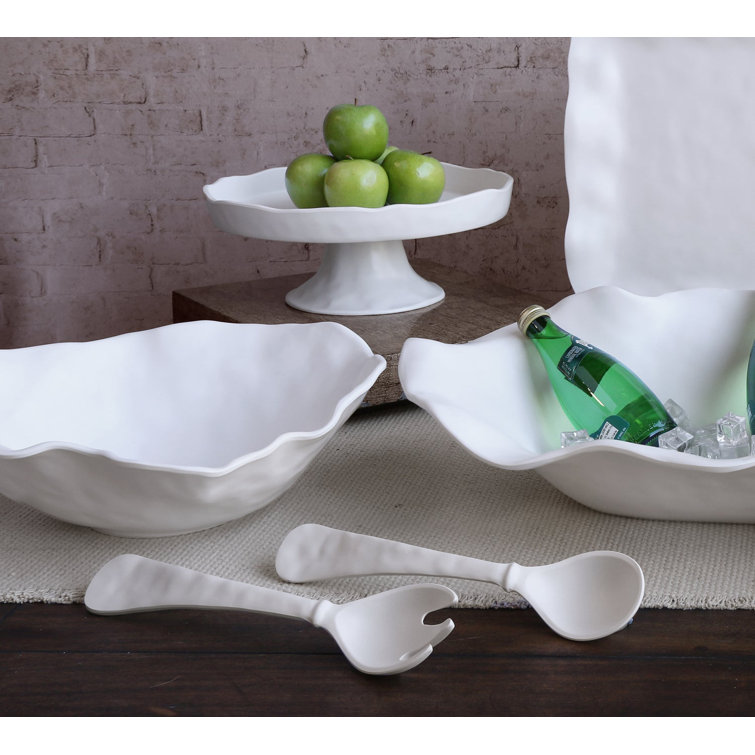 White Satin Melamine Round Pedestal Cake Plate