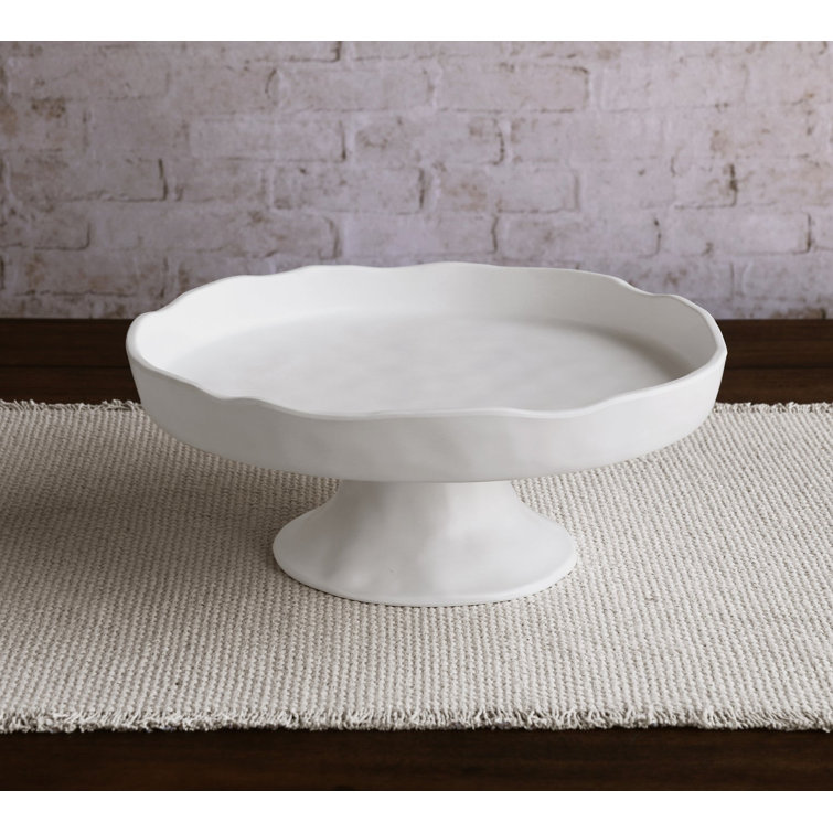 White Satin Melamine Round Pedestal Cake Plate