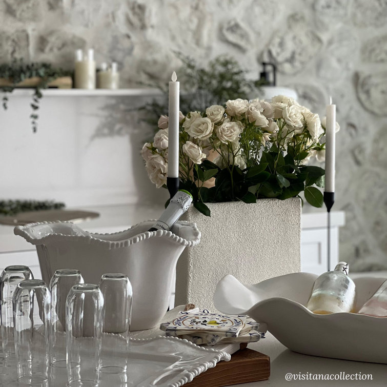 Vida Alegria White Melamine Ice Bucket with Pearl Border