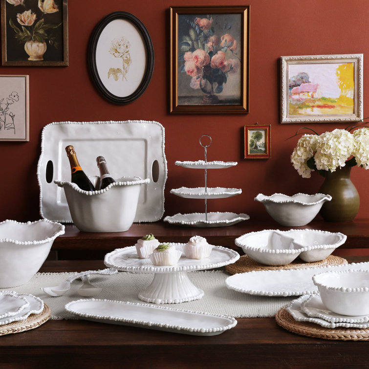 Vida Alegria White Melamine Ice Bucket with Pearl Border