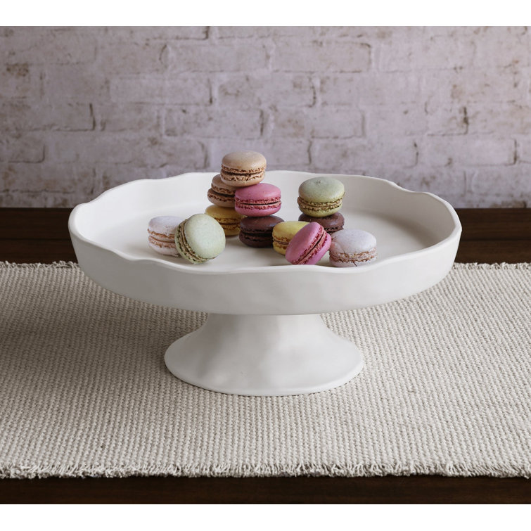White Satin Melamine Round Pedestal Cake Plate