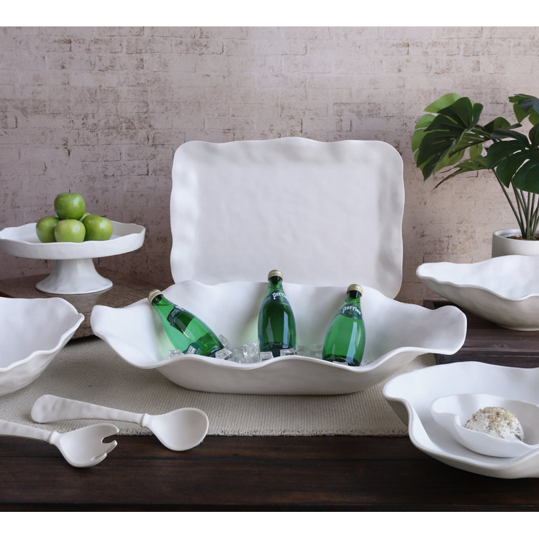 White Satin Melamine Round Pedestal Cake Plate