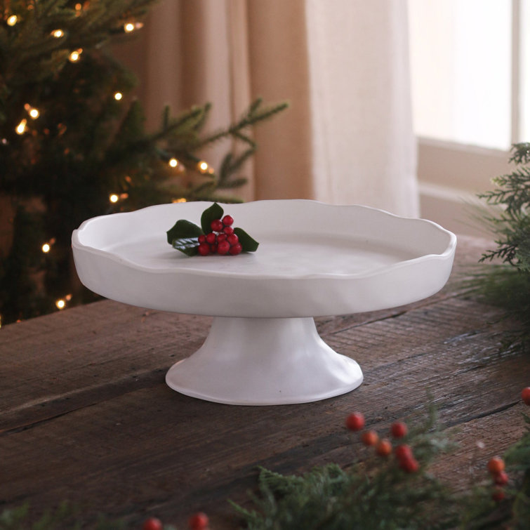 White Satin Melamine Round Pedestal Cake Plate