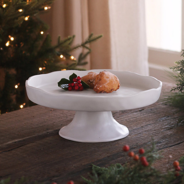 White Satin Melamine Round Pedestal Cake Plate