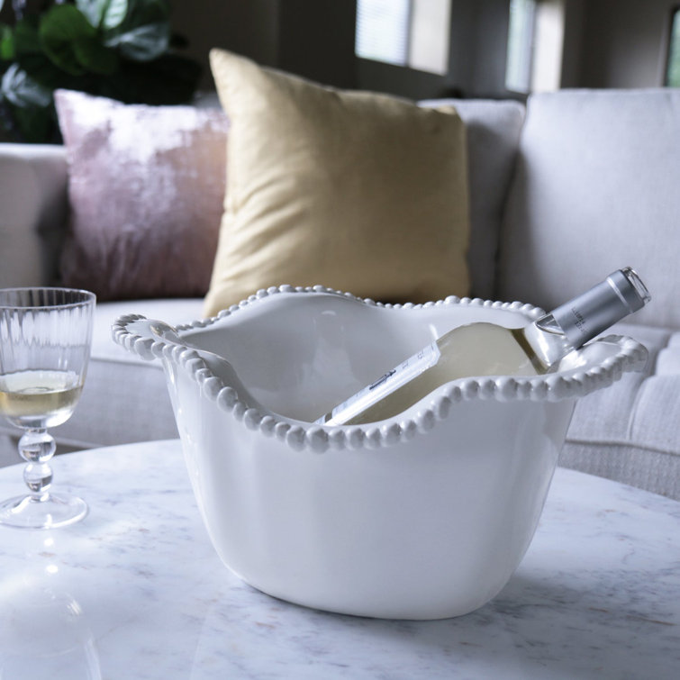 Vida Alegria White Melamine Ice Bucket with Pearl Border