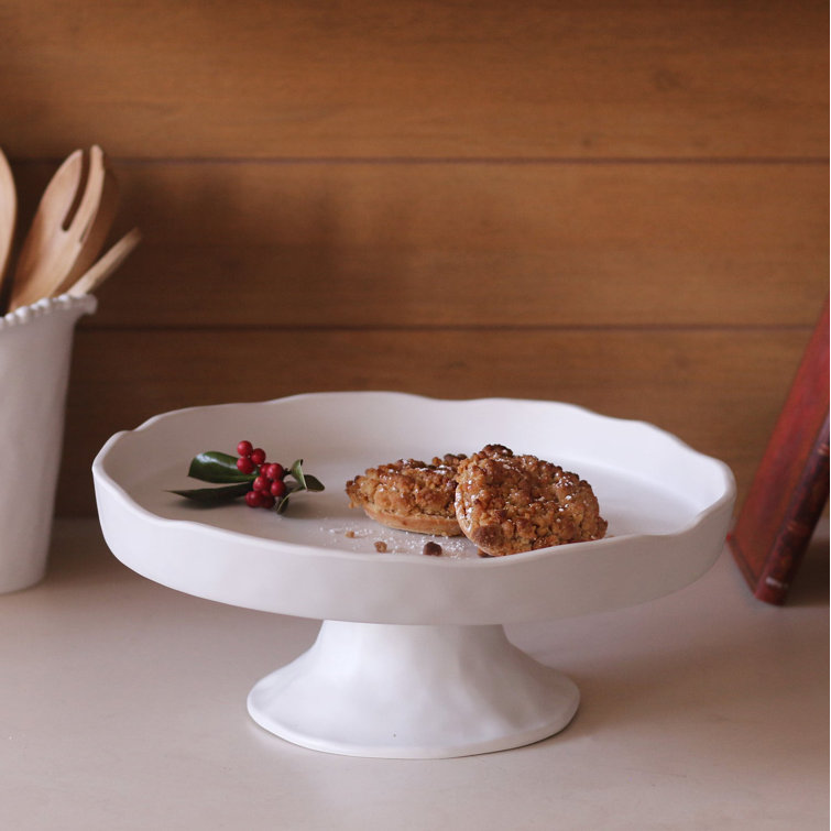 White Satin Melamine Round Pedestal Cake Plate
