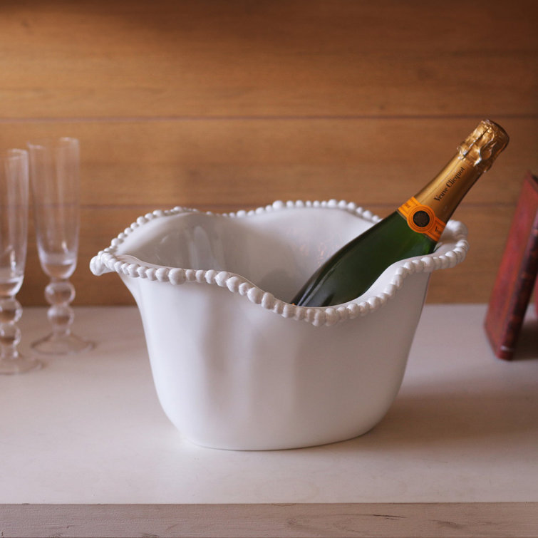 Vida Alegria White Melamine Ice Bucket with Pearl Border