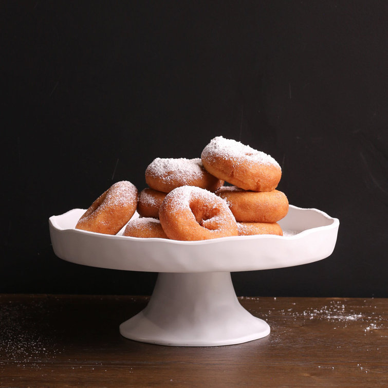 White Satin Melamine Round Pedestal Cake Plate
