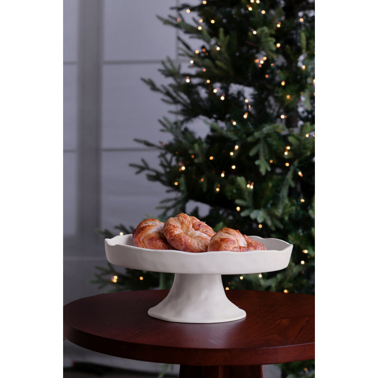 White Satin Melamine Round Pedestal Cake Plate