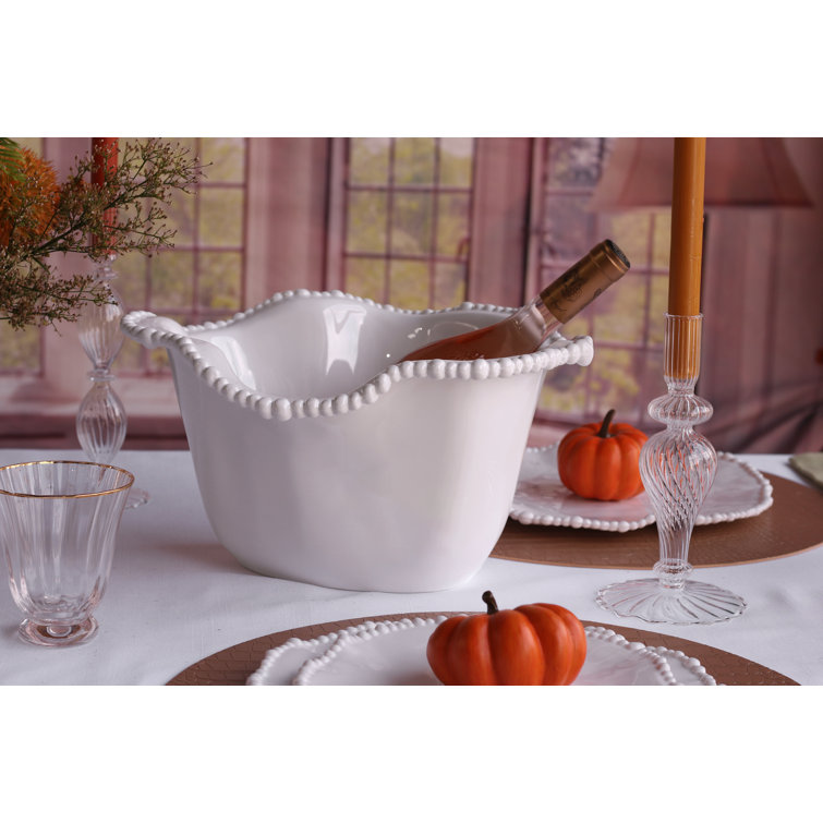 Vida Alegria White Melamine Ice Bucket with Pearl Border