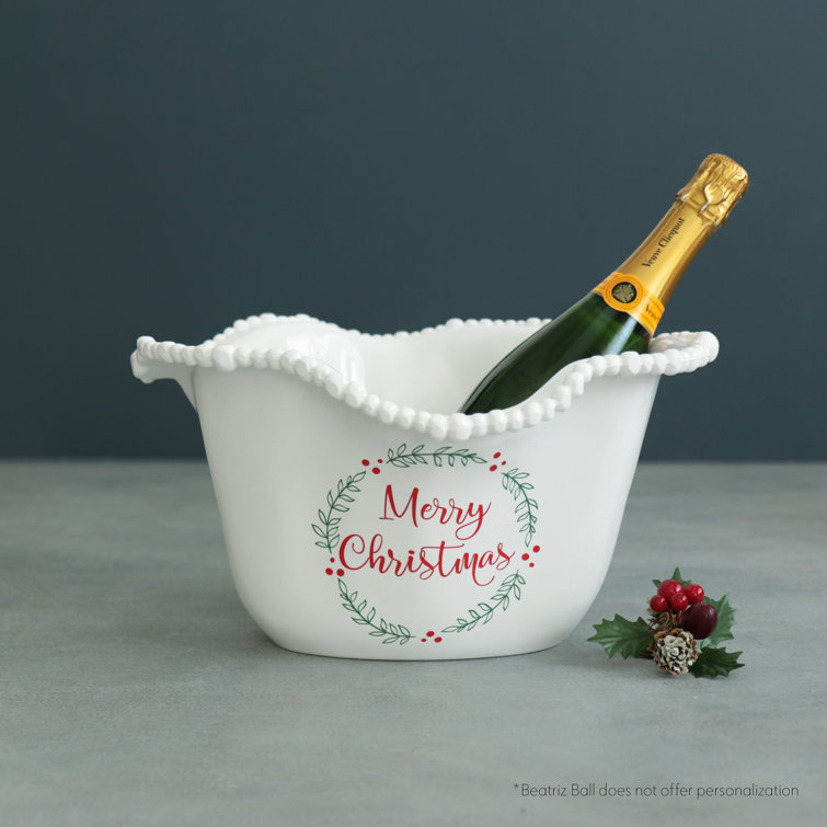 Vida Alegria White Melamine Ice Bucket with Pearl Border