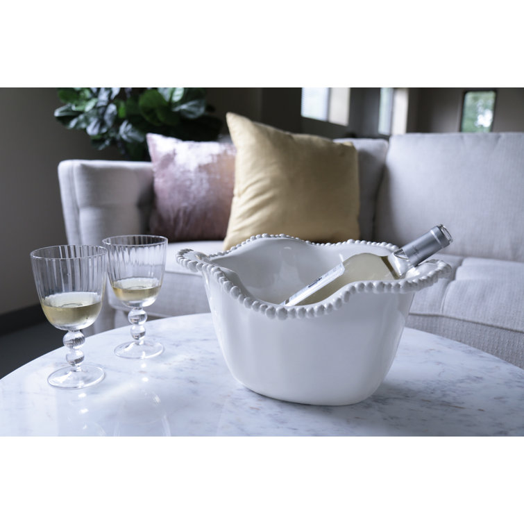 Vida Alegria White Melamine Ice Bucket with Pearl Border