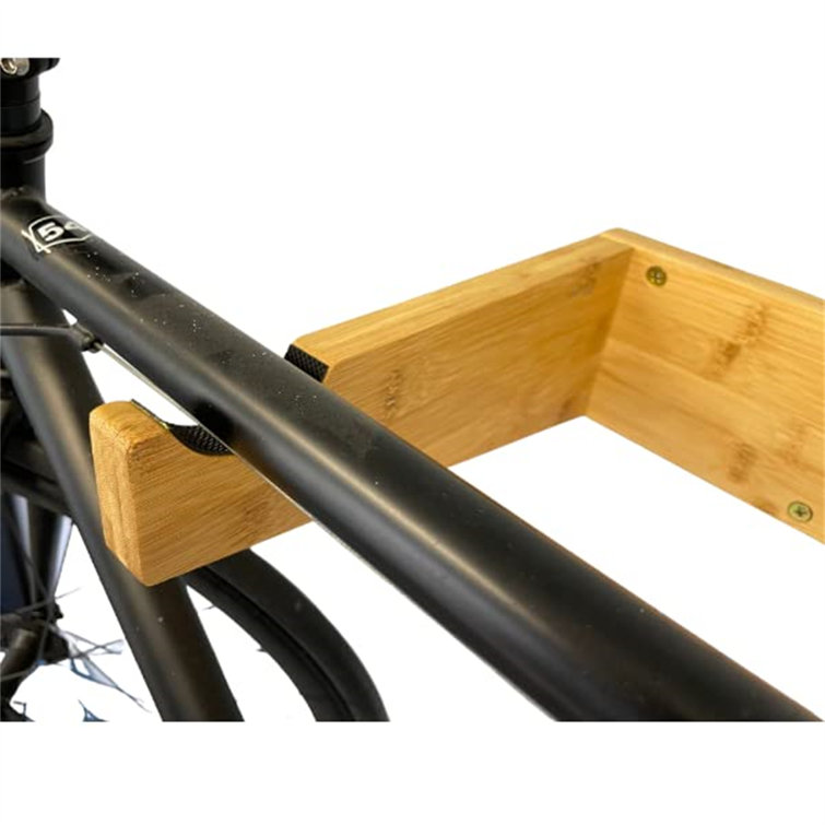 Polished Bamboo Wall Mount Bike Rack with Removable Shelf