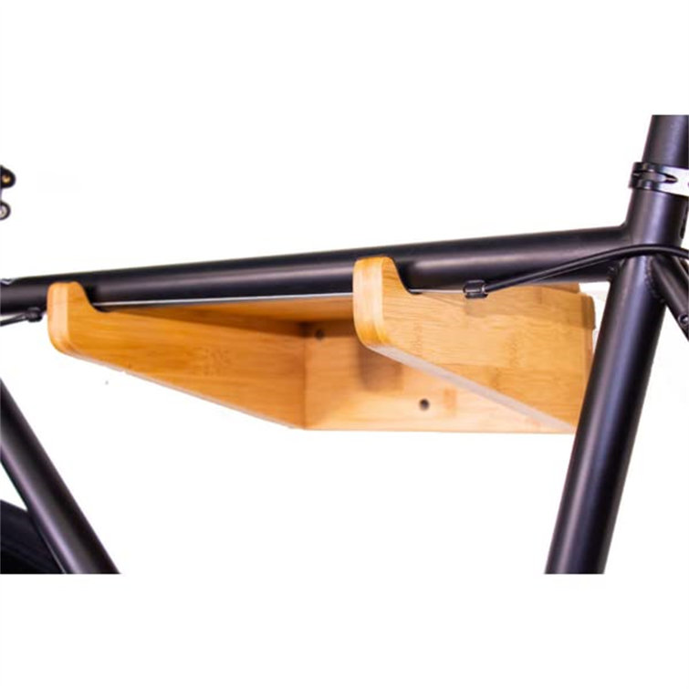 Polished Bamboo Wall Mount Bike Rack with Removable Shelf