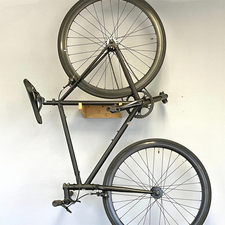 Polished Bamboo Wall Mount Bike Rack with Removable Shelf