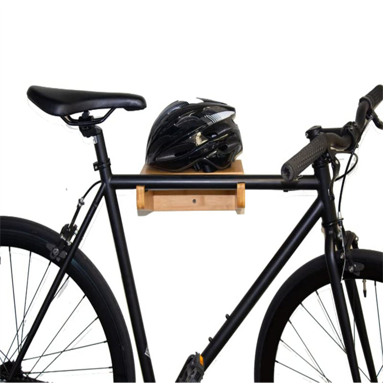 Polished Bamboo Wall Mount Bike Rack with Removable Shelf