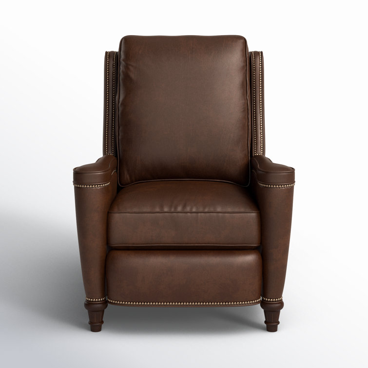 Handcrafted Beige Leather and Wood Traditional Recliner