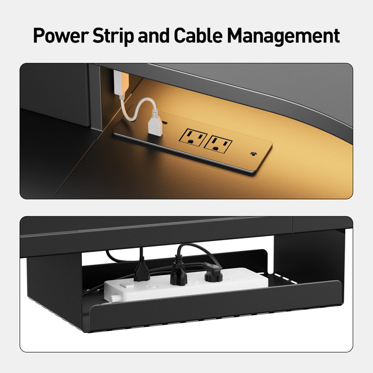 Black Adjustable Height L-Shaped Standing Desk with Drawers and Power Outlet