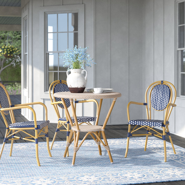 Tobias Beige and White Outdoor Rattan Bistro Table