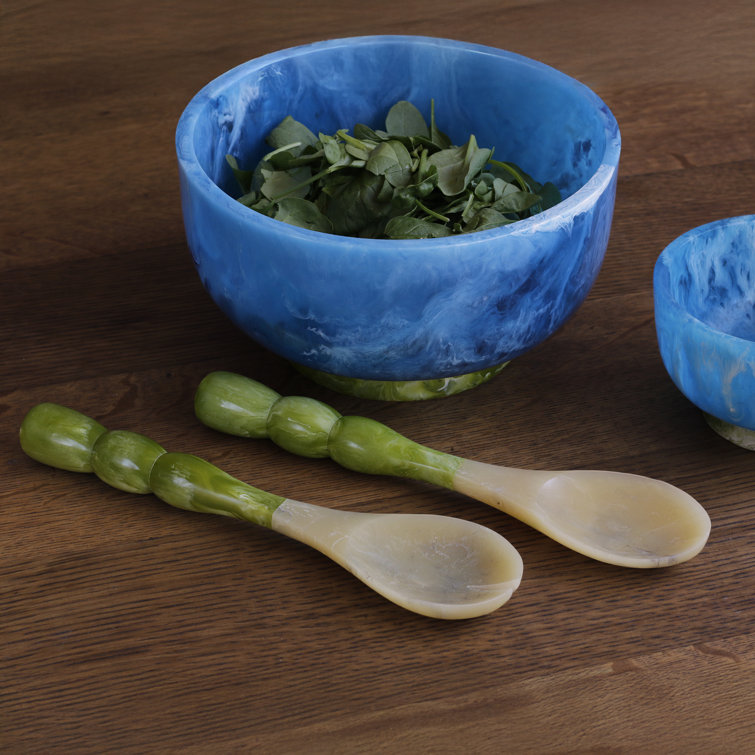 Green and Beige Resin Salad Servers with Stainless Steel Accents