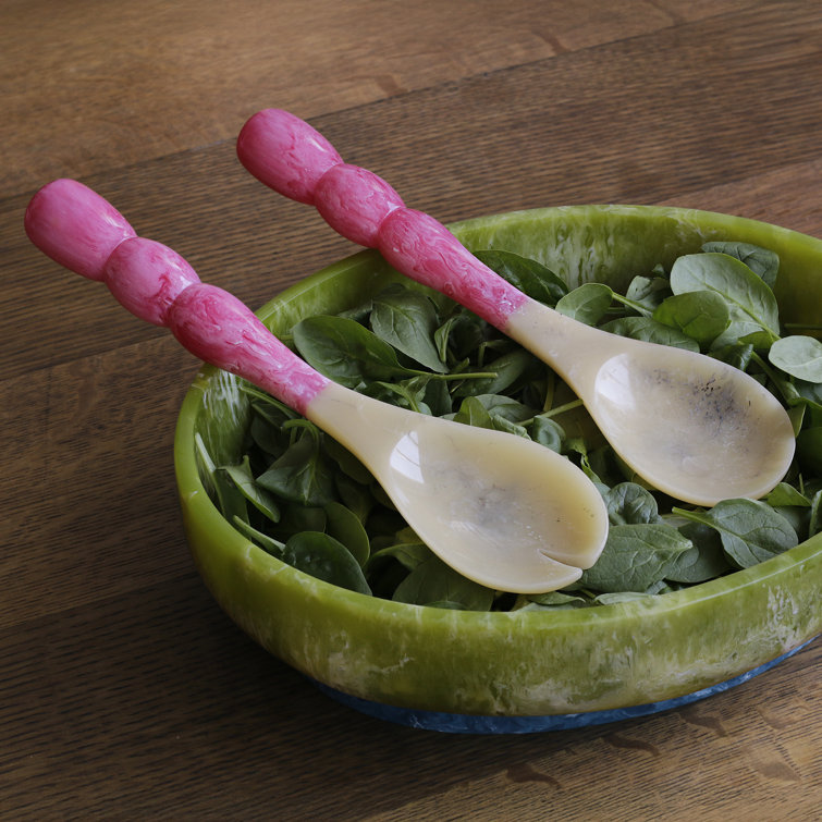Pink and Beige Resin Salad Servers with Stainless Steel Handles