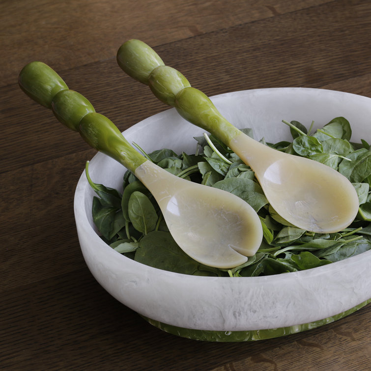Green and Beige Resin Salad Servers with Stainless Steel Accents
