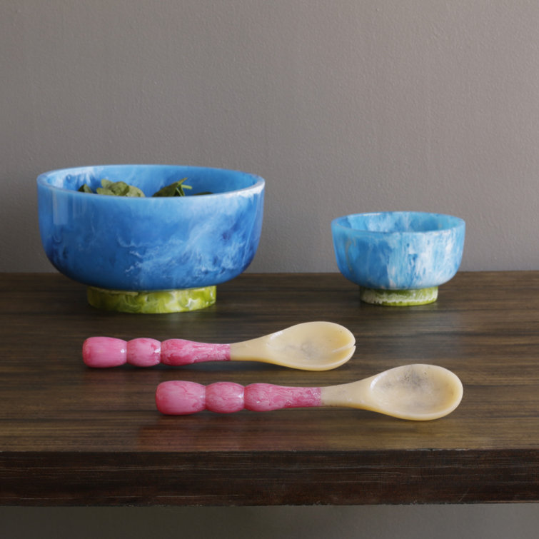 Pink and Beige Resin Salad Servers with Stainless Steel Handles