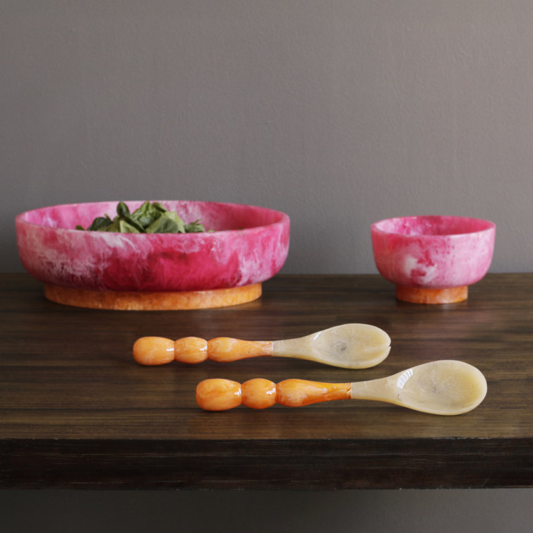 Pink and Beige Resin Salad Servers with Stainless Steel Handles