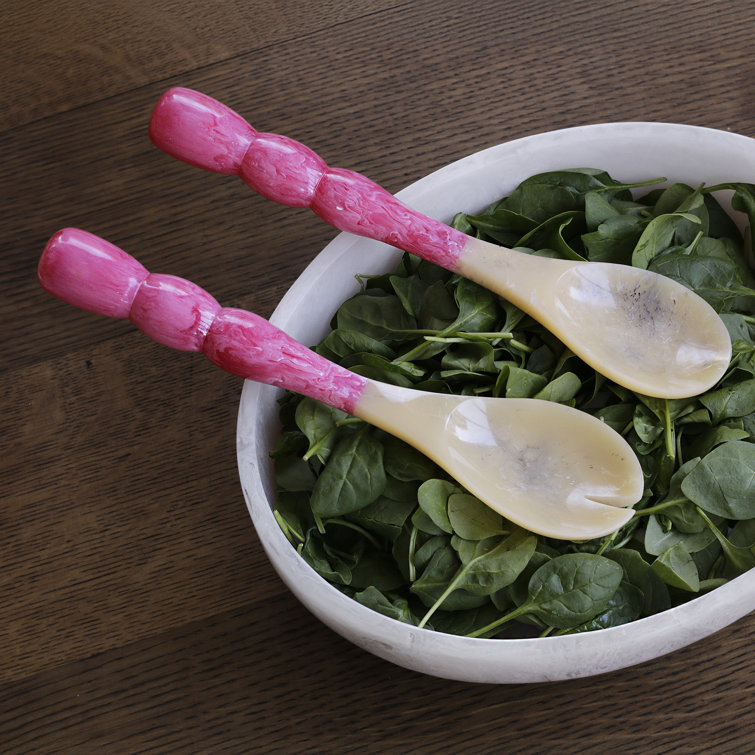 Pink and Beige Resin Salad Servers with Stainless Steel Handles