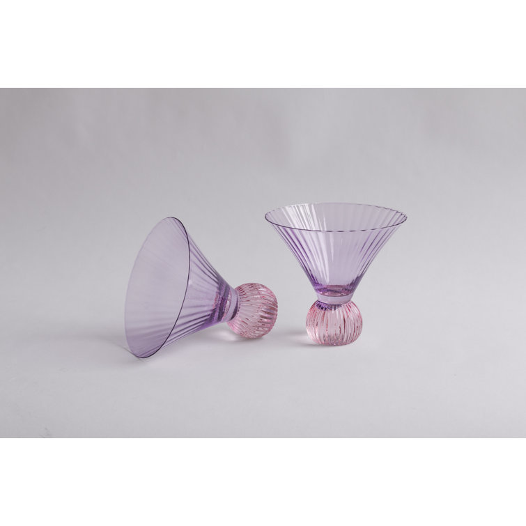 Elegant Violet and Pink Ribbed Glass Martini Set, 6oz, Set of 4