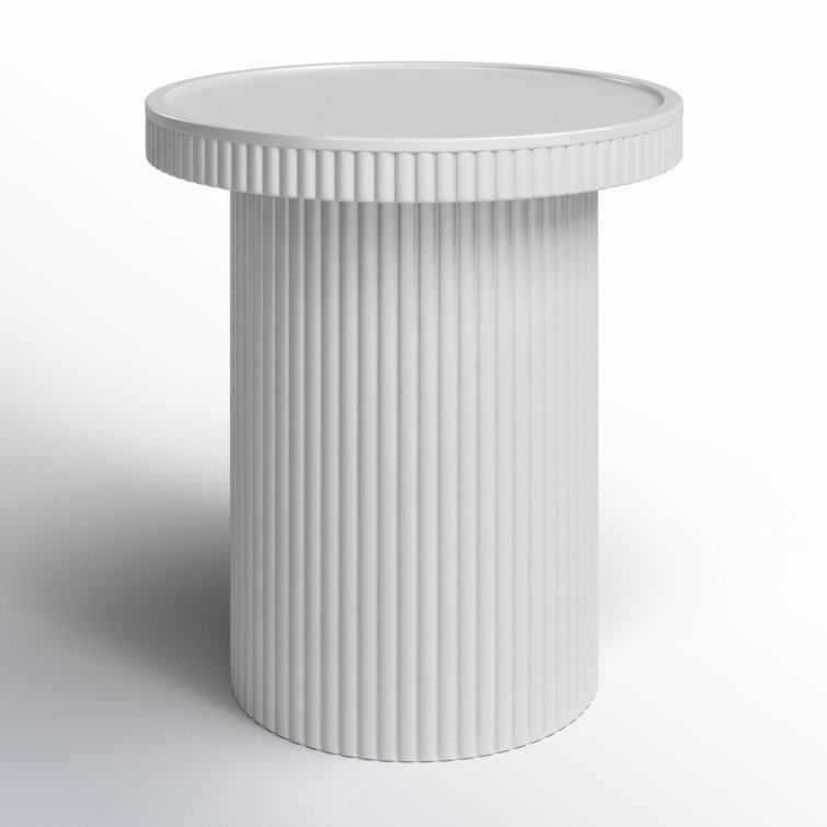White Ribbed Concrete Round Side Table 17.8" x 19.8"