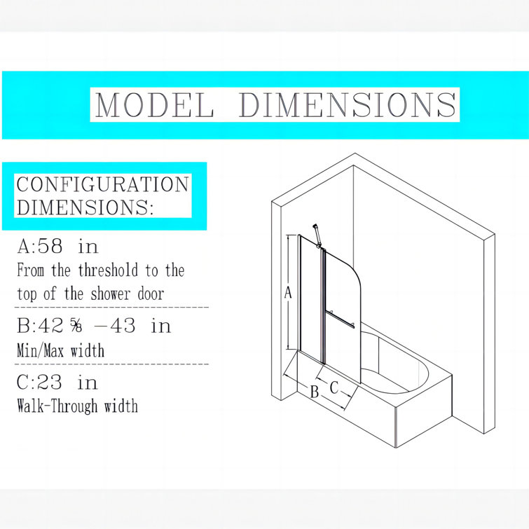 43" W x 58" H Frameless Chrome Folding Shower Doors with Tempered Glass
