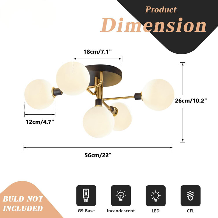 Mid Century Modern Black and Brass Globe Ceiling Light