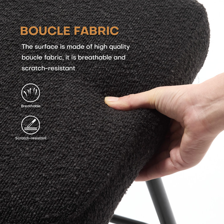 Black Boucle Fabric and Rattan Swivel Counter Stools with Metal Legs