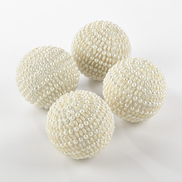 Ivory Beaded and Pearl Design Decorative Orbs Set