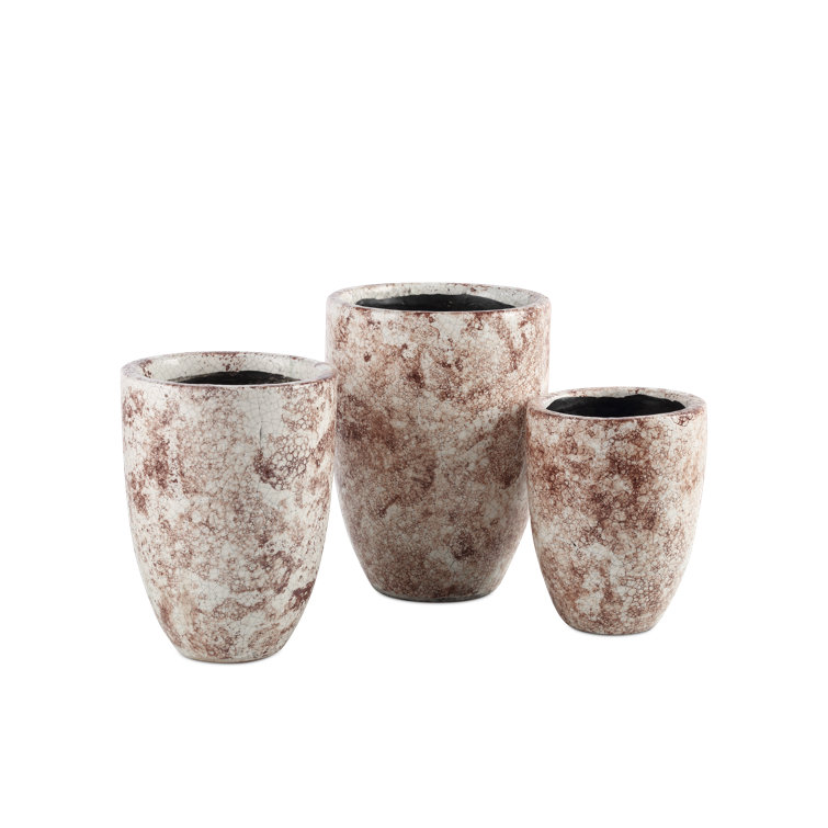 Rustic Brown and Off-White Ceramic Table Vase Set