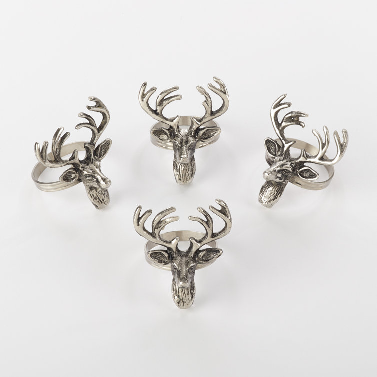 Silver Reindeer Brass Napkin Rings, Set of 4