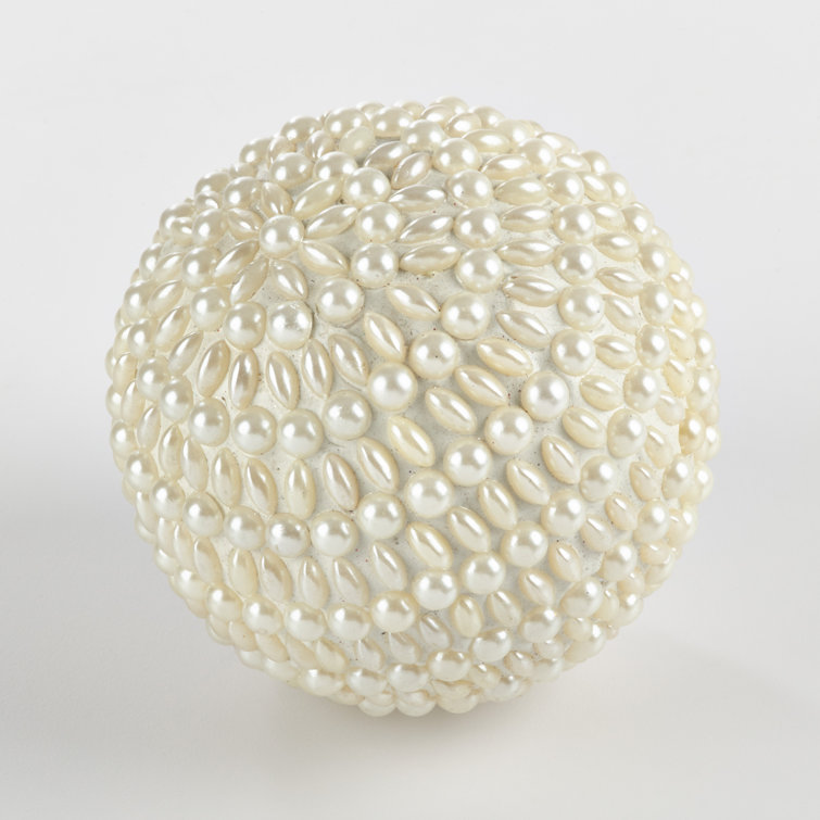 Ivory Beaded and Pearl Design Decorative Orbs Set
