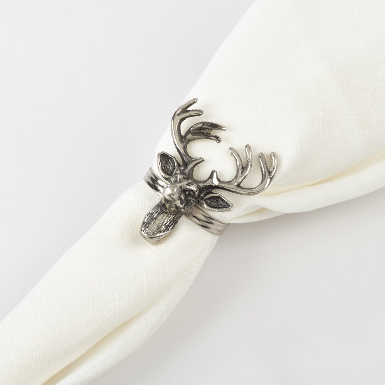 Silver Reindeer Brass Napkin Rings, Set of 4