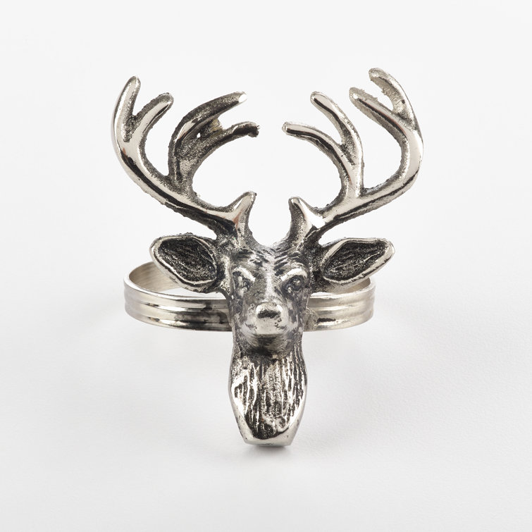 Silver Reindeer Brass Napkin Rings, Set of 4