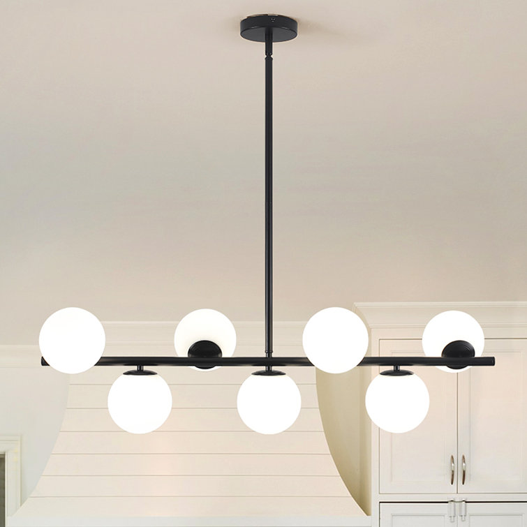7 - Light Dimmable Modern White Glass Globe Sputnik Linear Chandelier
