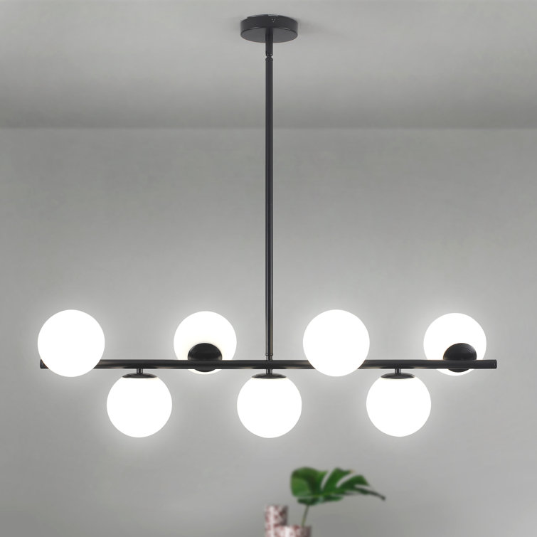 7 - Light Dimmable Modern White Glass Globe Sputnik Linear Chandelier